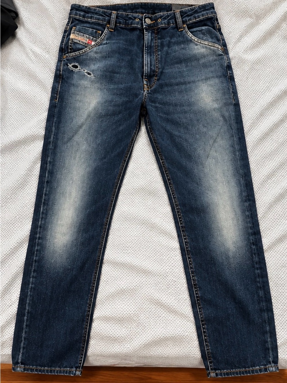 Diesel Krooley Jogg Jeans W38 L32 Dark Blue Distressed Tapered - 0085Y Stretch